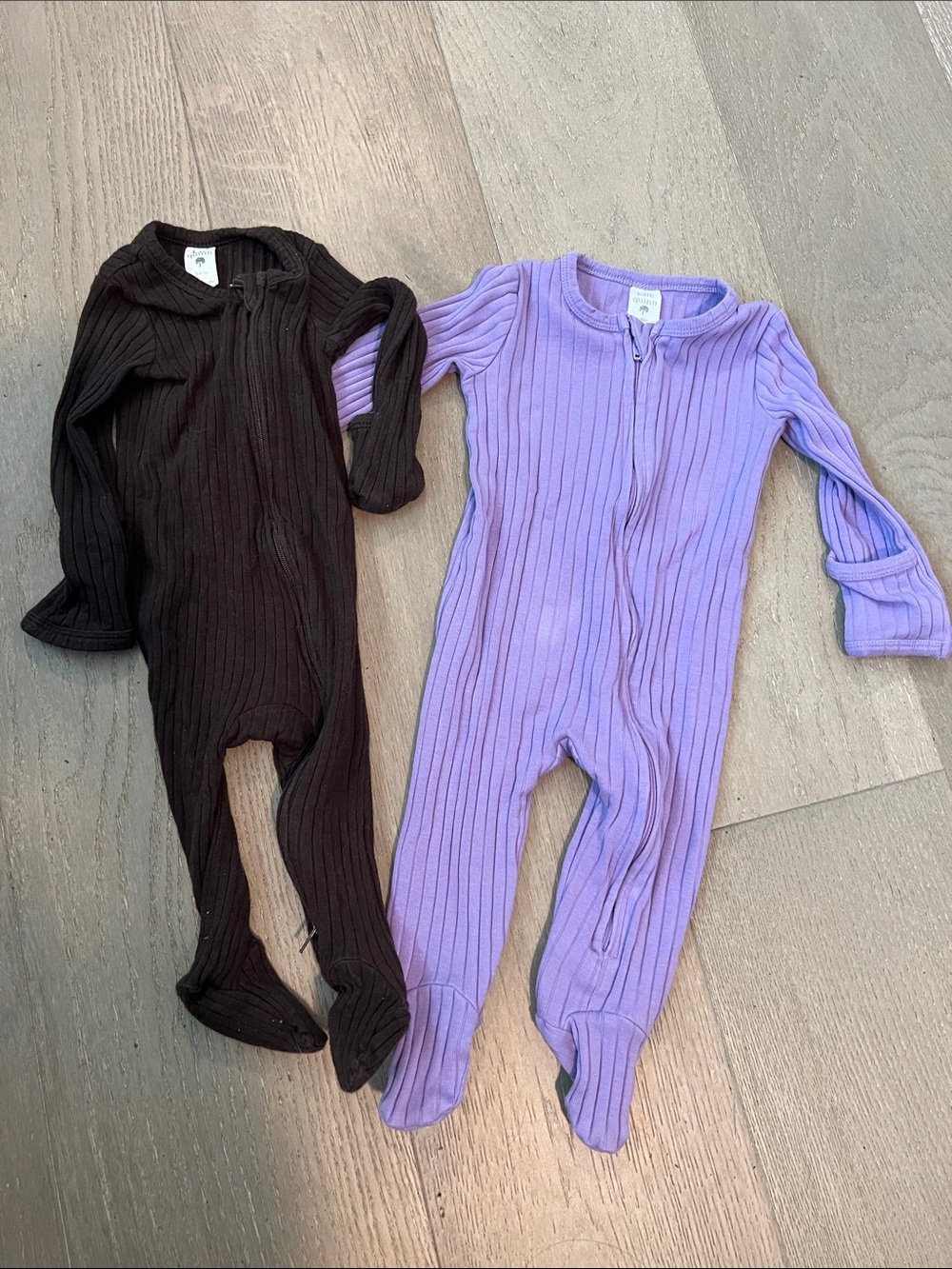 Kate Quinn Organic Cotton Pajama Set -Purple 6-9mo & Brown 3-6mo (2 setbundle)